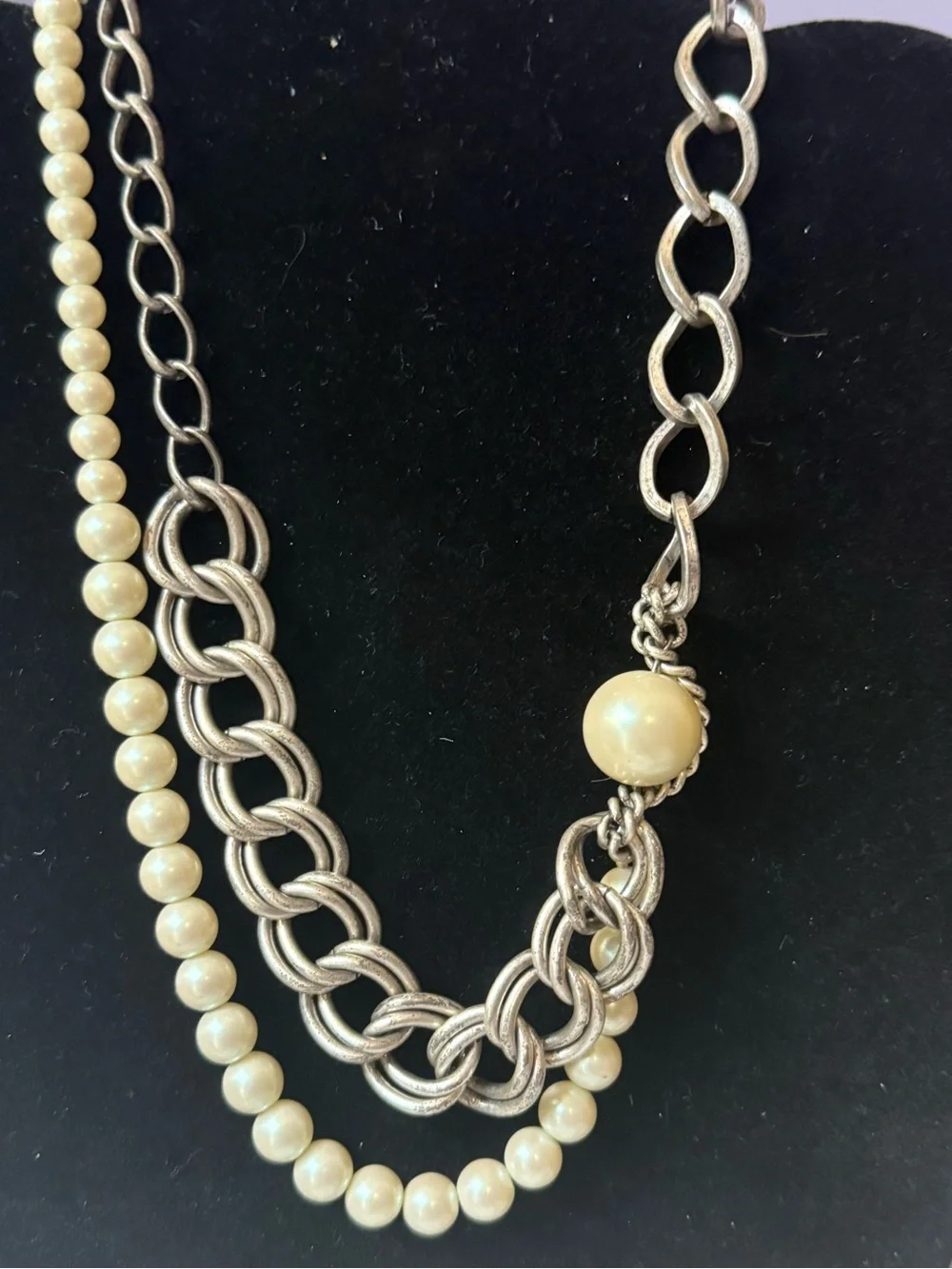 Silver-tone Multi-Strand Necklace faux pearl